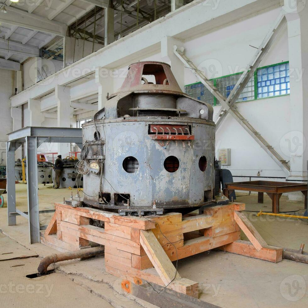 Engines of water pumps at a water pumping station. Pumping irrig photo