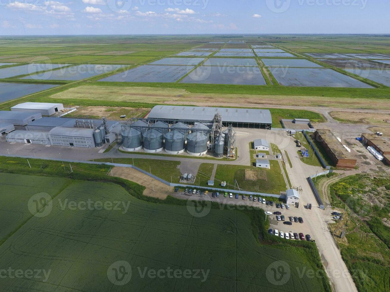 Plant for the drying and storage of grain. Top view. Grain termi photo