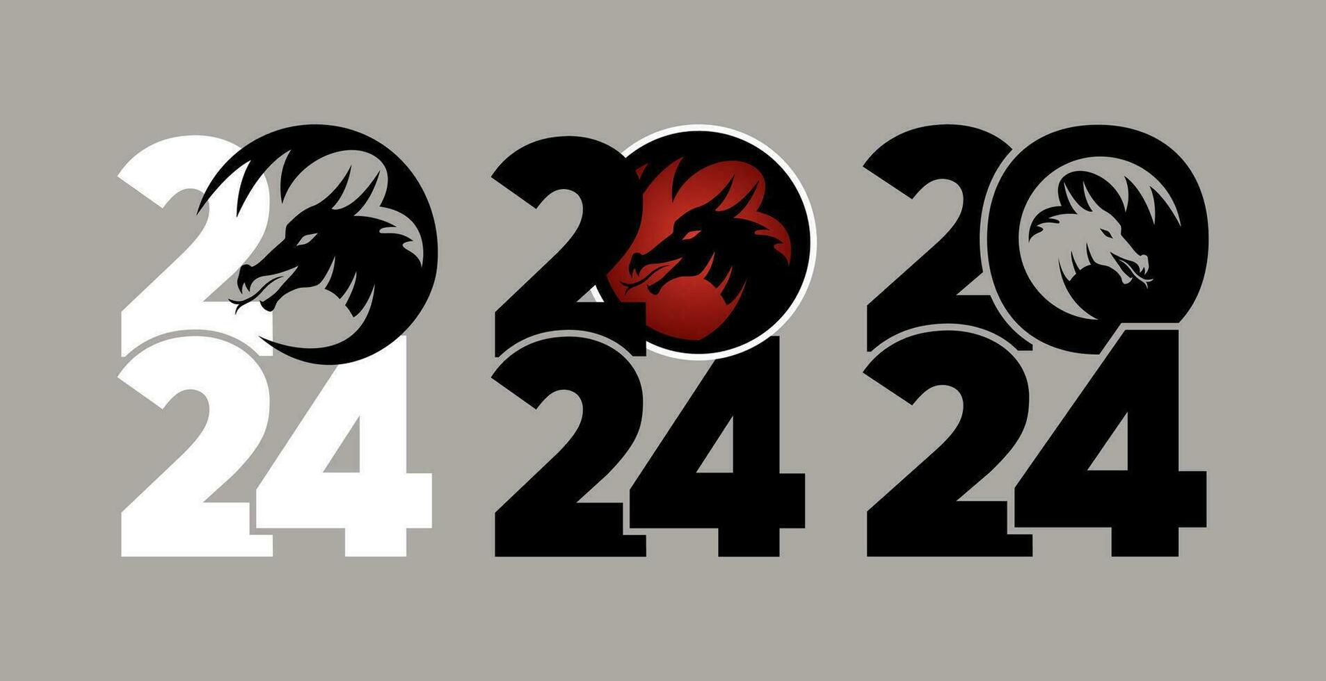 Set of logos 2024 with dragons. Icon with the symbol of the year. Simple and modern design. Chinese New Year. vector