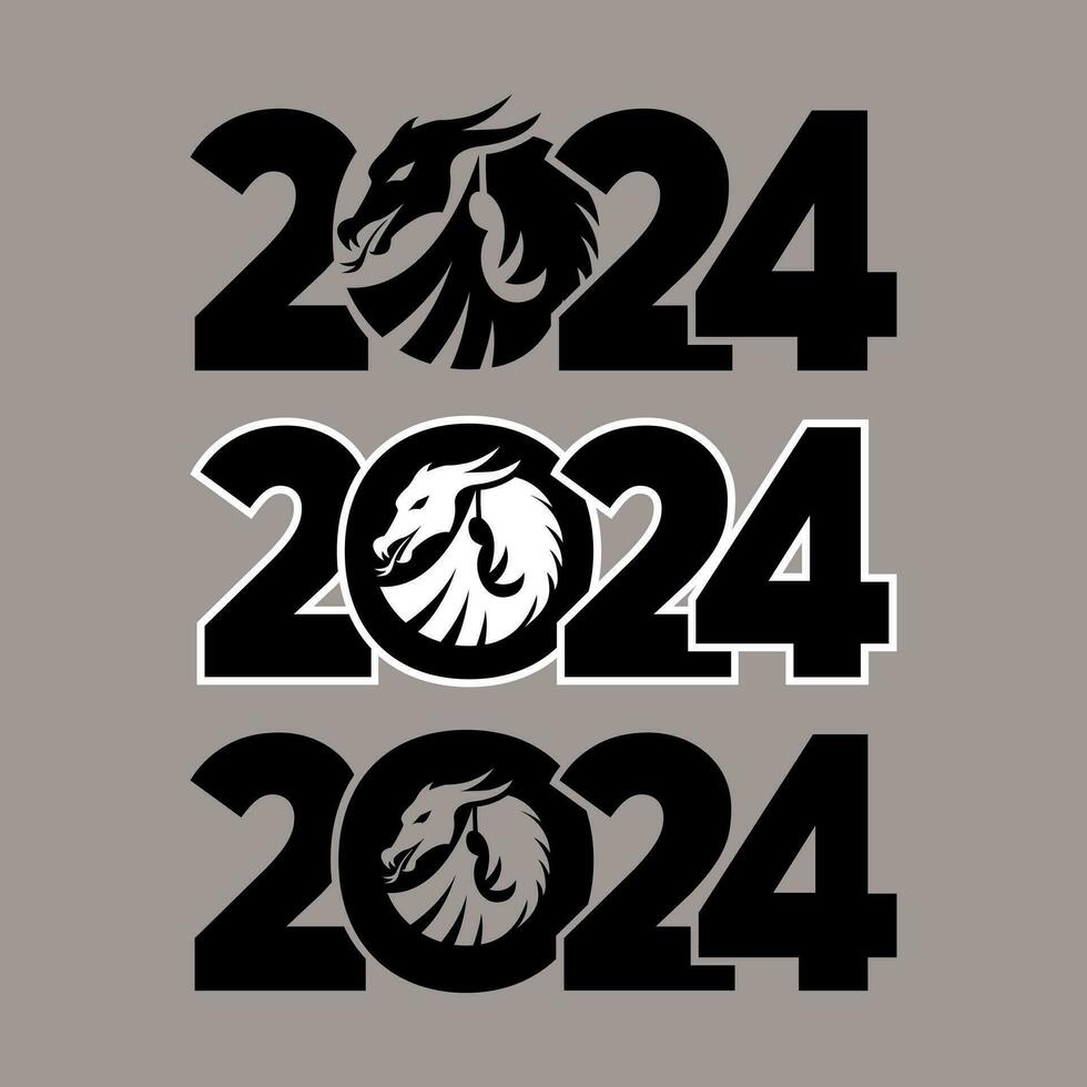 Set of logos 2024 with dragons. Icon with the symbol of the year. Simple and modern design. Chinese New Year. vector
