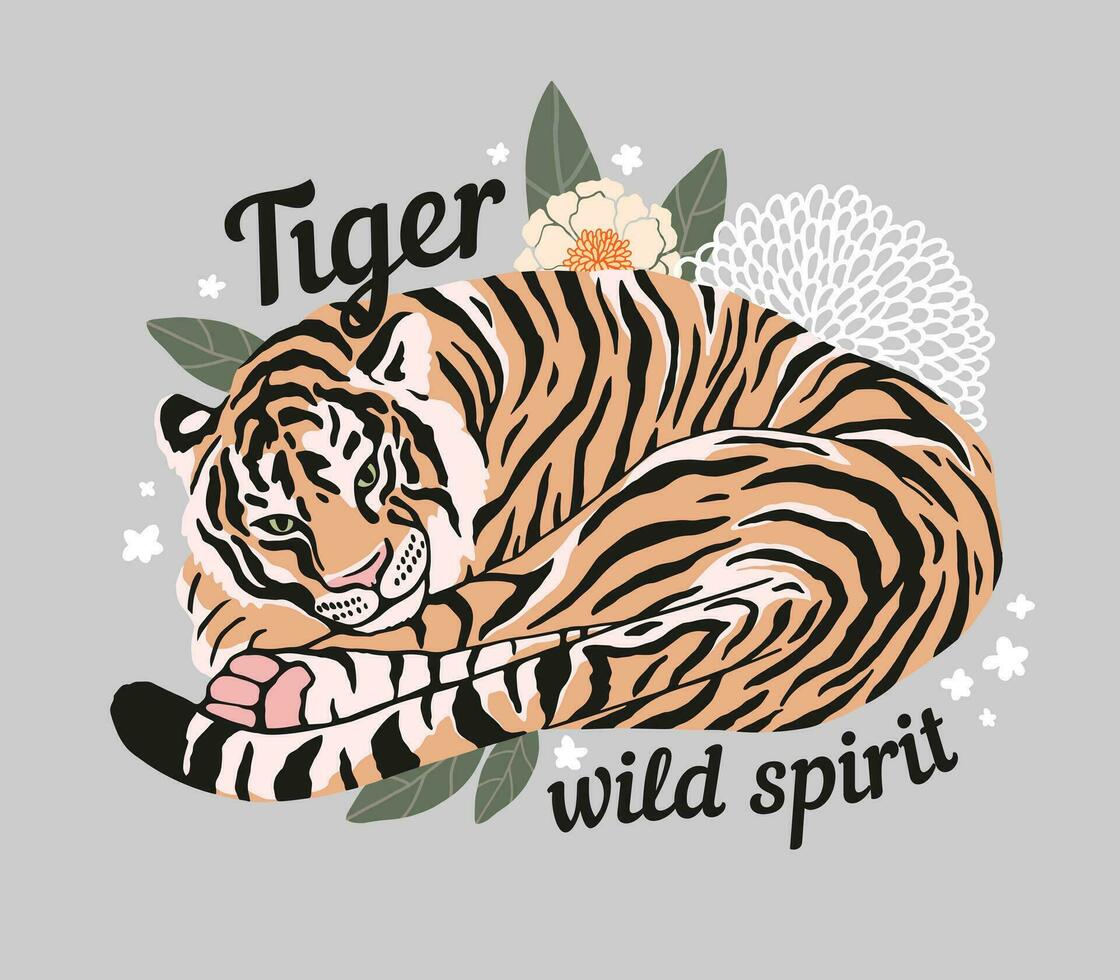 Tiger wild spirit. Slogan and design for t shirt template. vector