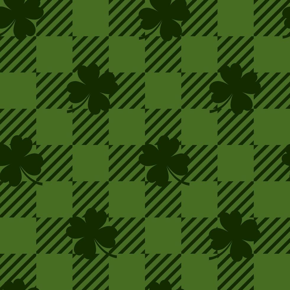 St. Patrick Day seamless checkered pattern with clover. vector