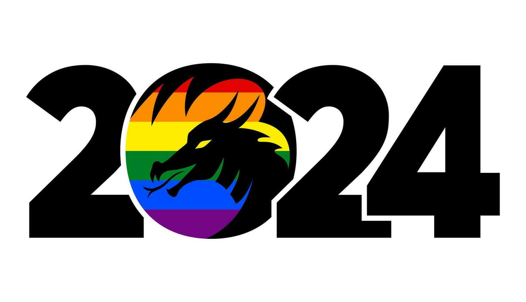 LGBTQ 2024 rainbow logo with the dragon. Icon with the symbol of the year. Simple, modern, and concise design. vector