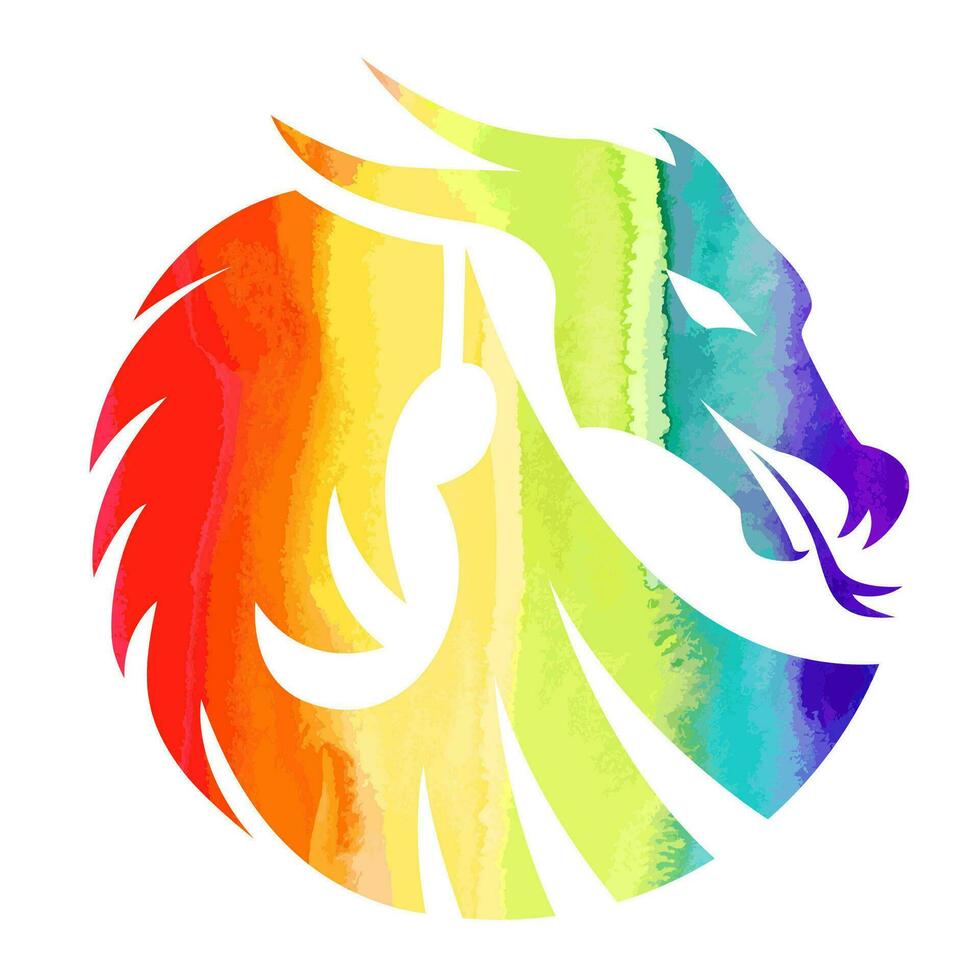Rainbow dragon logo. Icon with the symbol of the year. Simple, modern, and concise design. vector