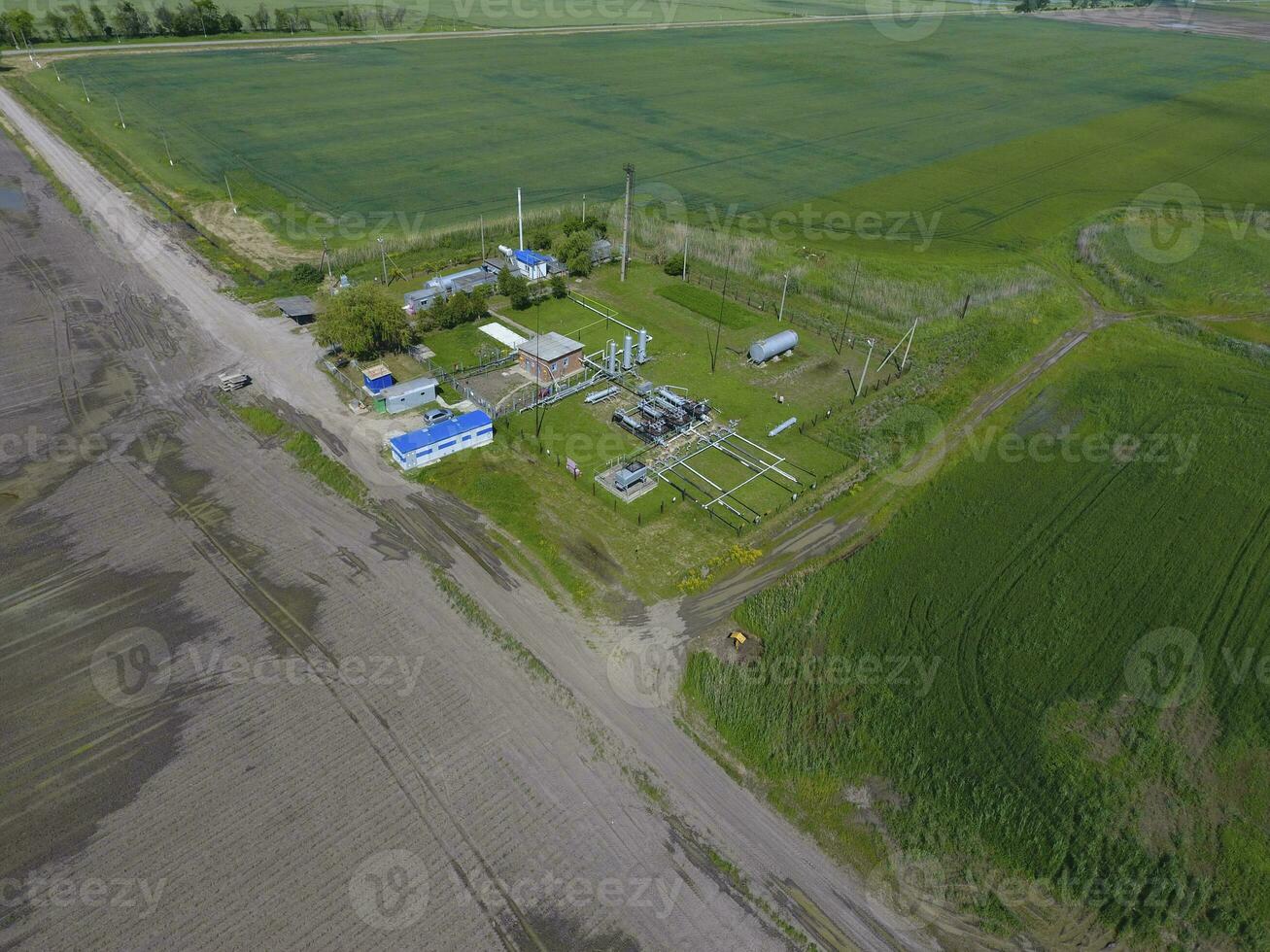 Equipment for the drying gas and condensate collection. Top view. Top view of the equipment for oil separation. Equipment for the drying gas and condensate collection. Oilfield equipment. photo