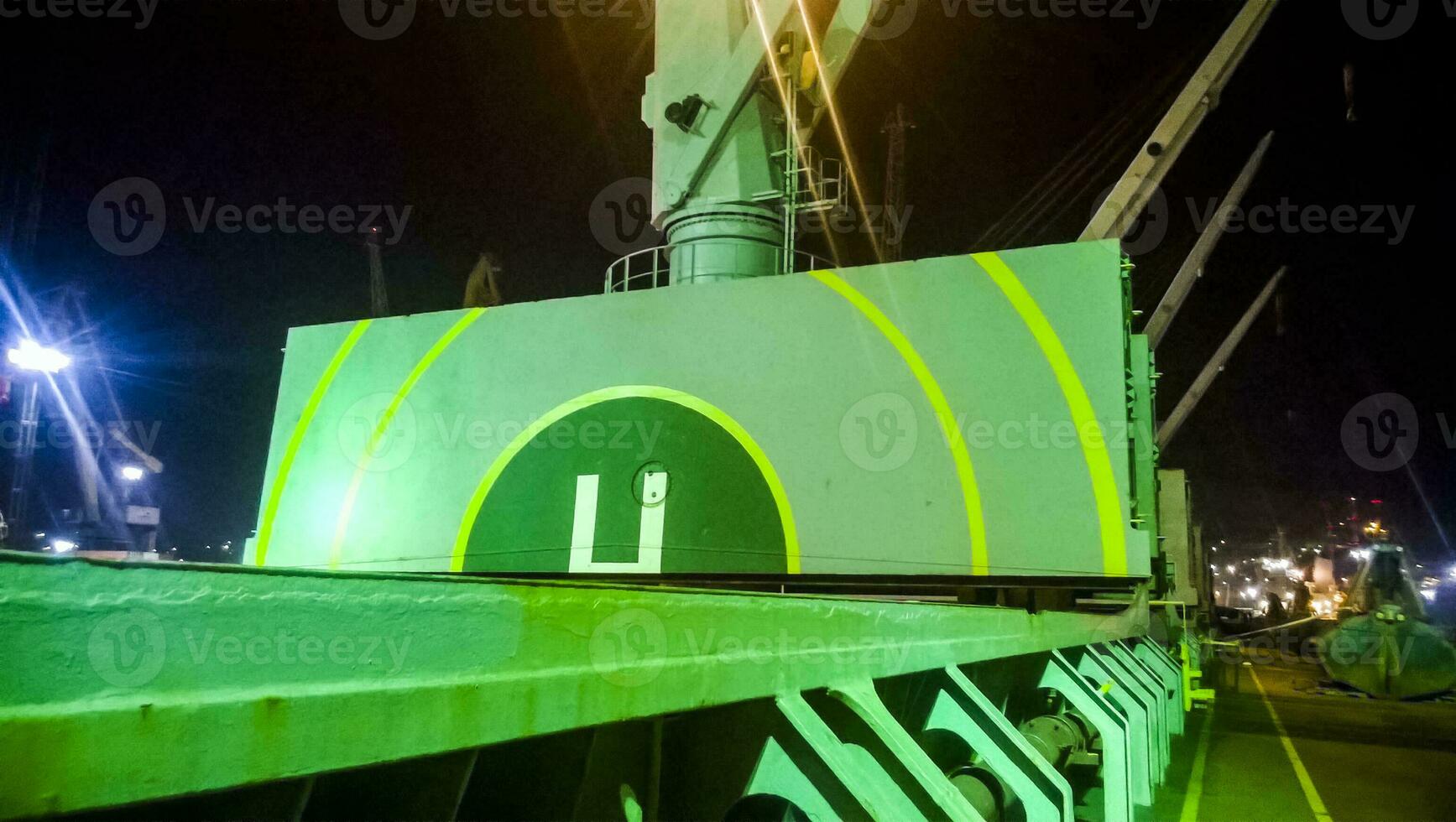 Disassembled helipad on the wagons. Industrial cargo port. photo