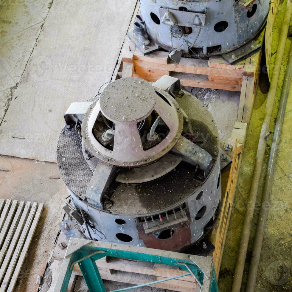 Engines of water pumps at a water pumping station. Pumping irrig photo