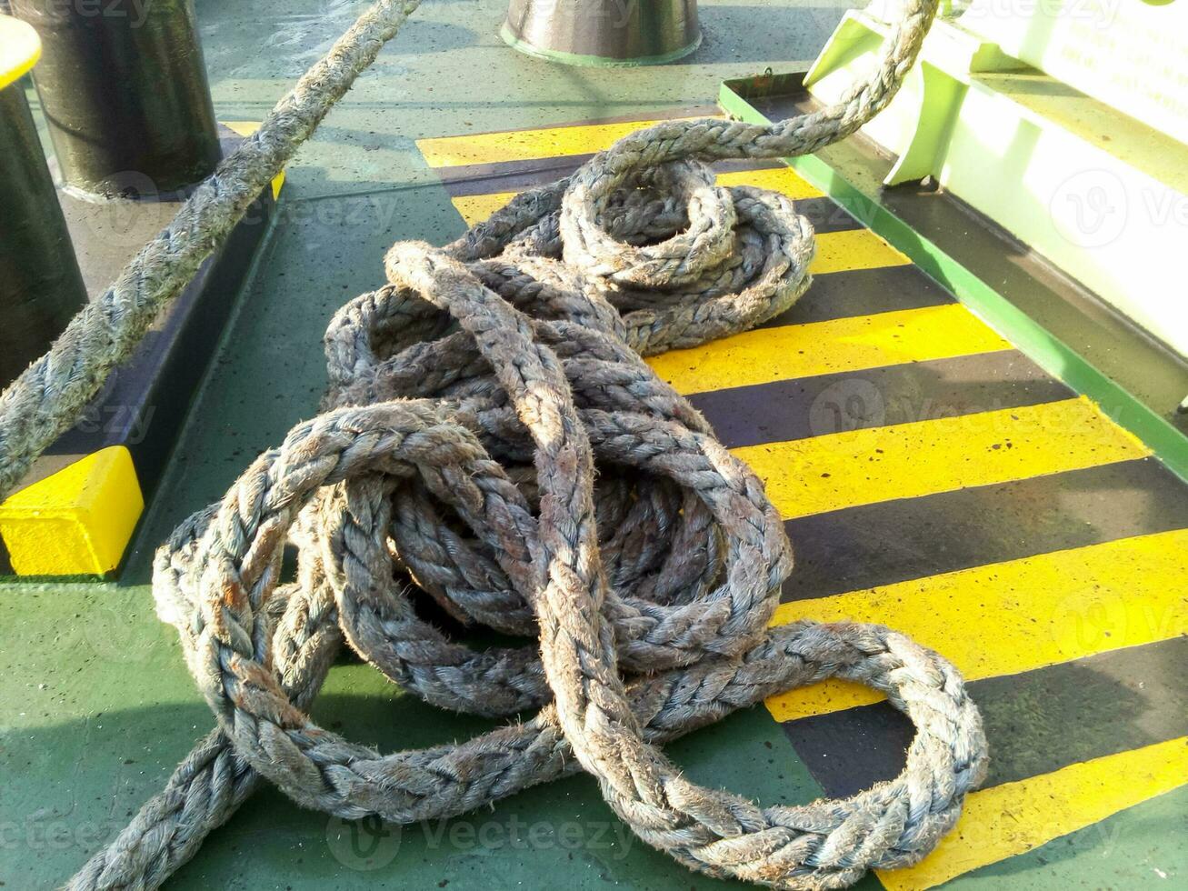 The sea rope on the deck of the ship photo