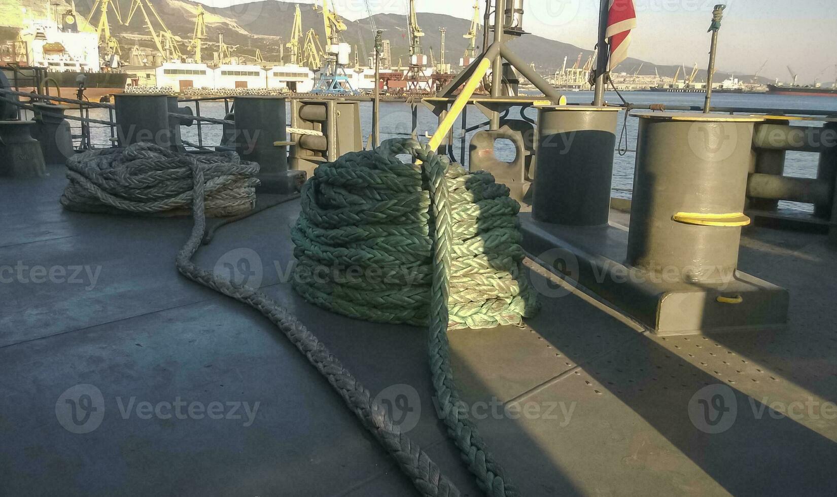 Mooring bollard on the decks of an industrial seaport. photo