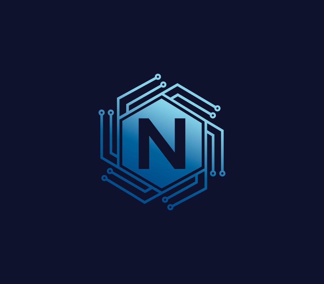 N Alphabet Technology Logo Design Concept vector