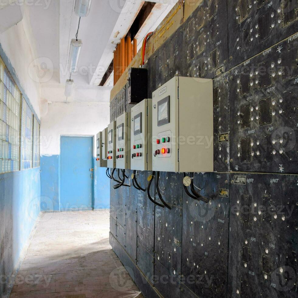 Electrical switchboard pumping station. Control units and electr photo