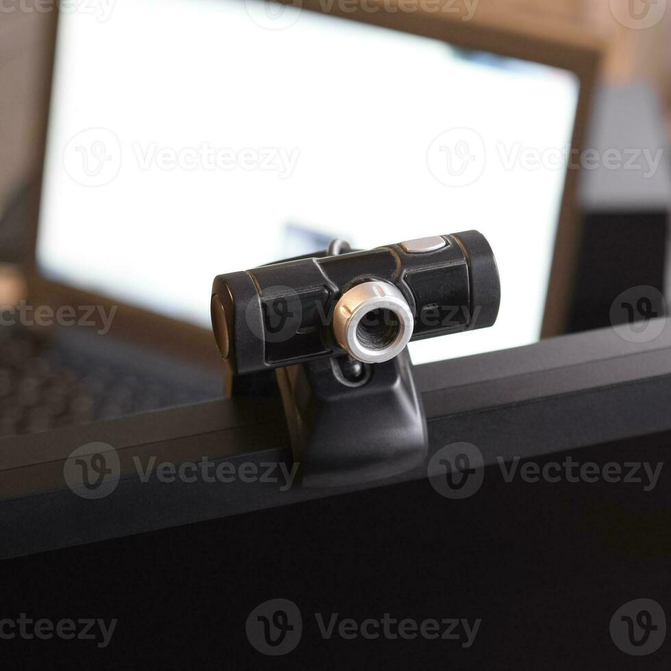 Web camera, attached to the monitor. Equipment for video photo