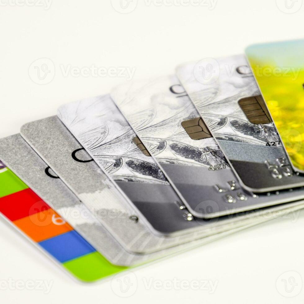 Bank cards. Modern financial instrument of cashless payment photo