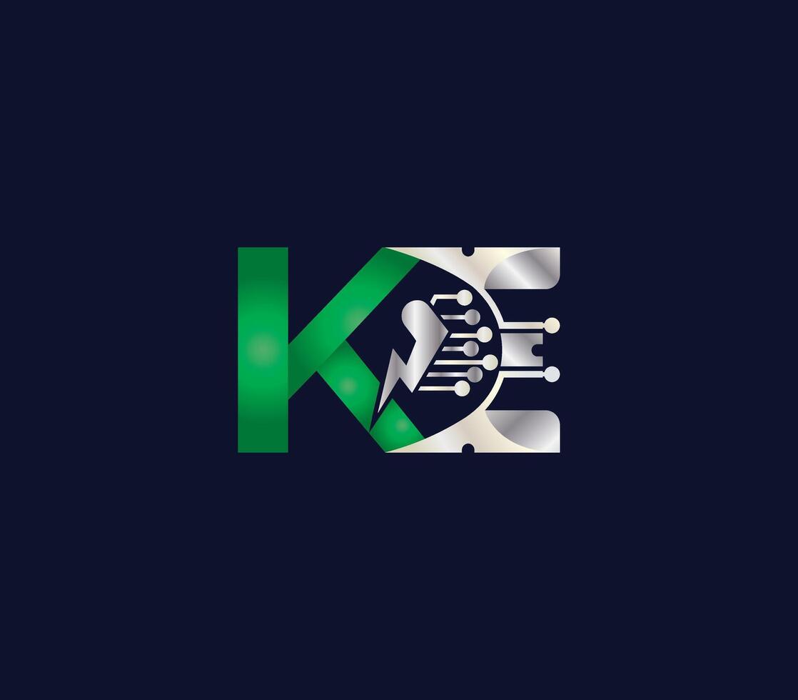 KE letter Logo Design Green or Silver Color Creative Technology Electric Energy logo vector