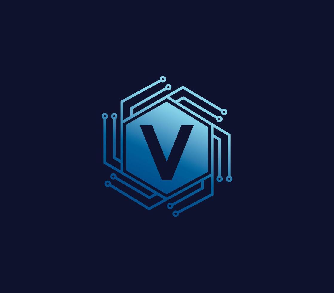 V Alphabet Technology Logo Design Concept vector