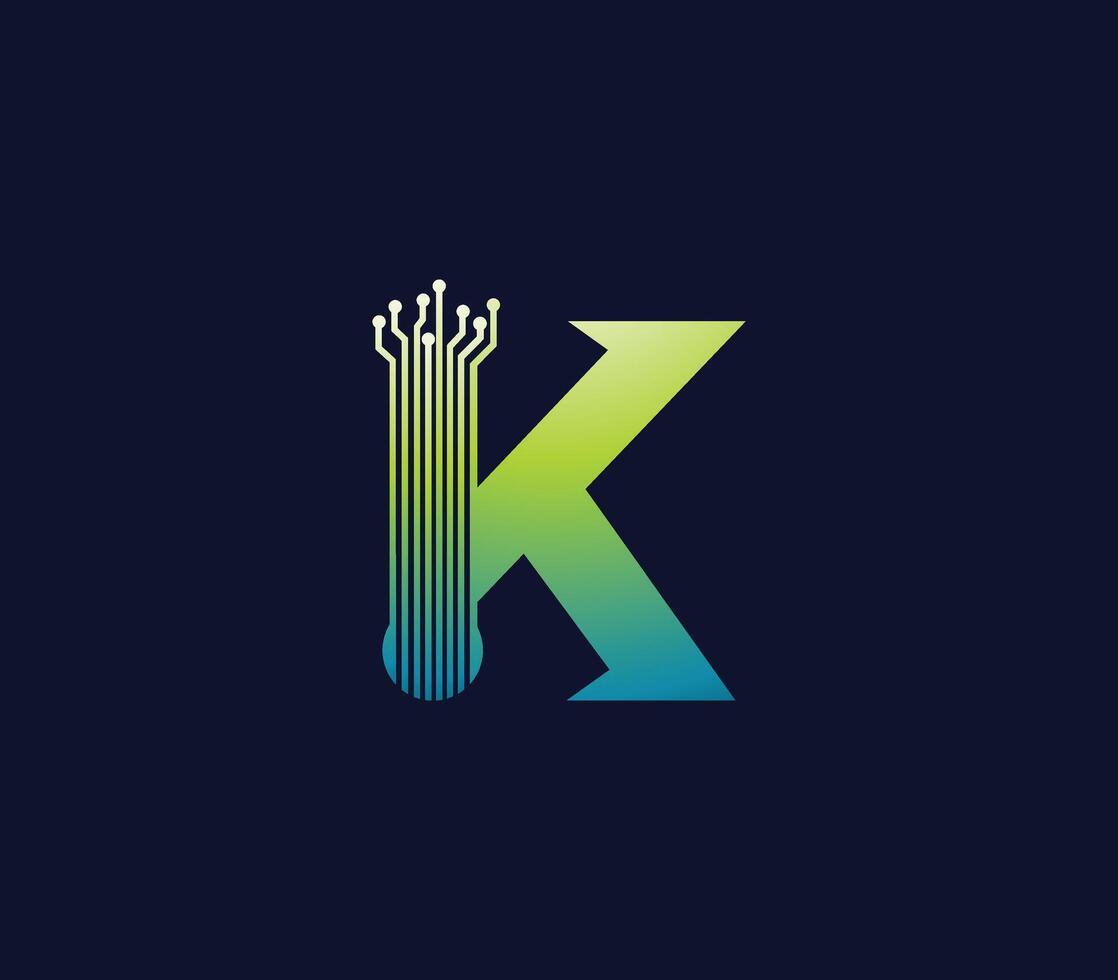 K Alphabet Technology Data Circuit Logo Design Company Concept vector