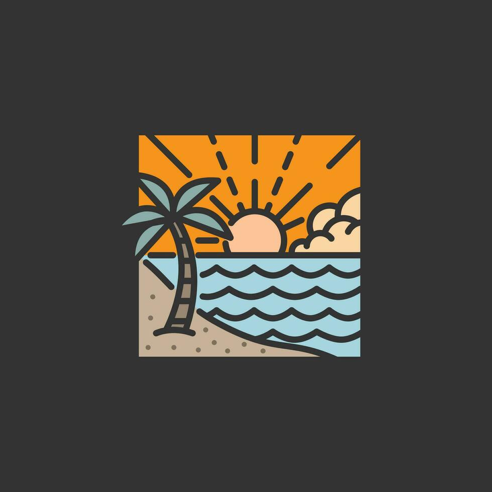 Beach illustration monoline or line art style, design can be for t shirts, sticker, printing needs vector