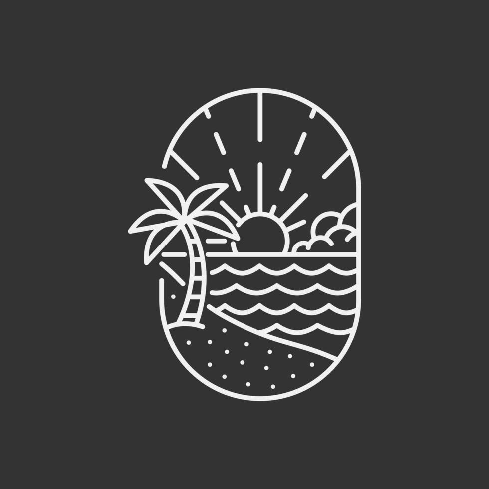 Beach illustration monoline or line art style, design can be for t shirts, sticker, printing needs vector