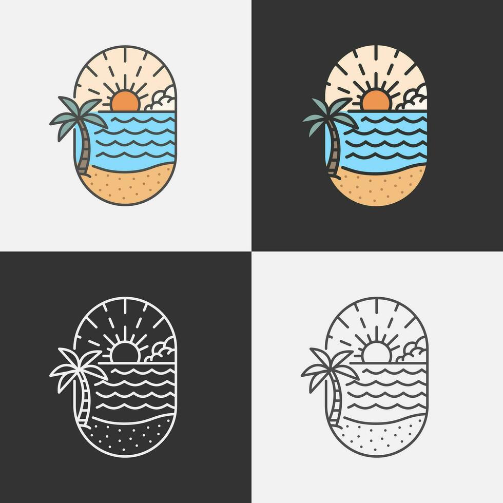 Beach illustration monoline or line art style, design can be for t shirts, sticker, printing needs vector