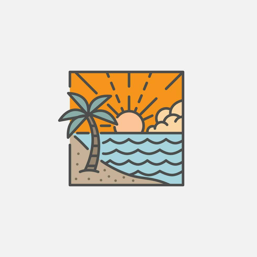 Beach illustration monoline or line art style, design can be for t shirts, sticker, printing needs vector