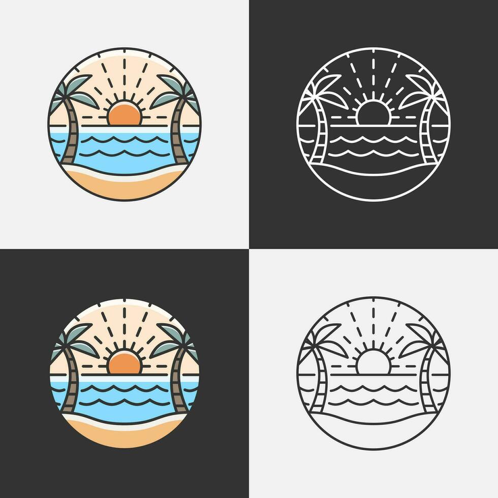 Beach illustration monoline or line art style, design can be for t shirts, sticker, printing needs vector