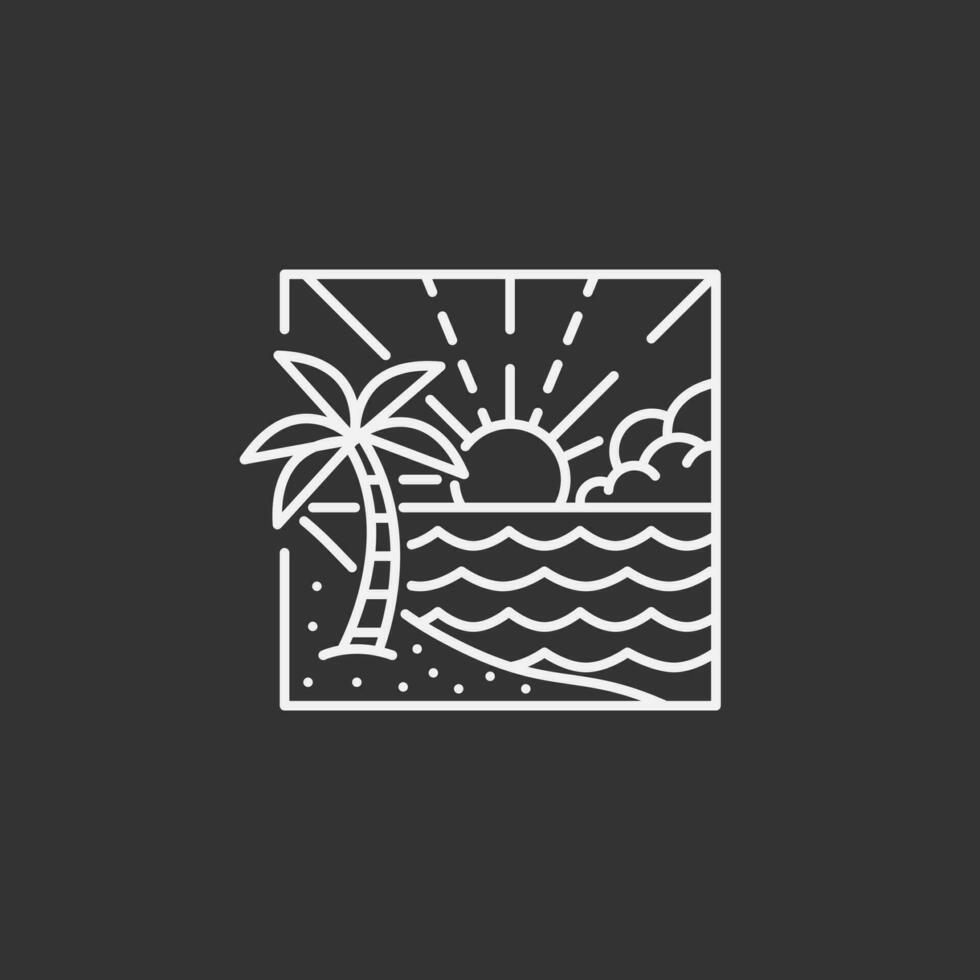 Beach illustration monoline or line art style, design can be for t shirts, sticker, printing needs vector