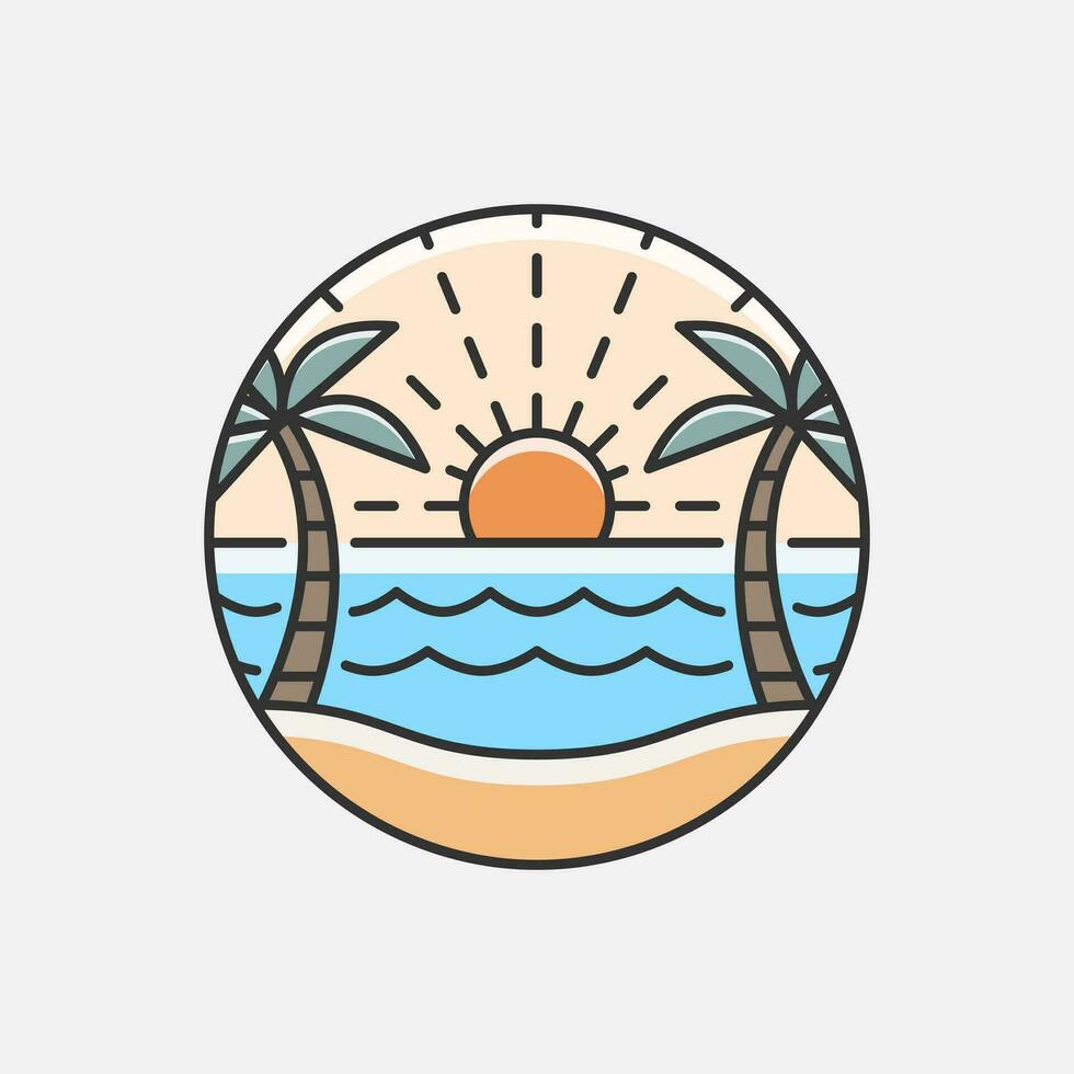 Beach illustration monoline or line art style, design can be for t shirts, sticker, printing needs vector