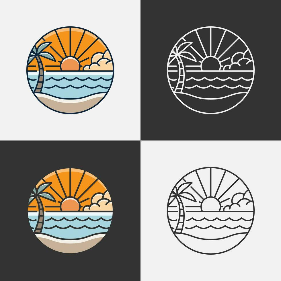 Beach illustration monoline or line art style, design can be for t shirts, sticker, printing needs vector