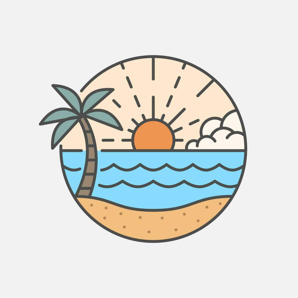 Beach illustration monoline or line art style, design can be for t shirts, sticker, printing needs vector