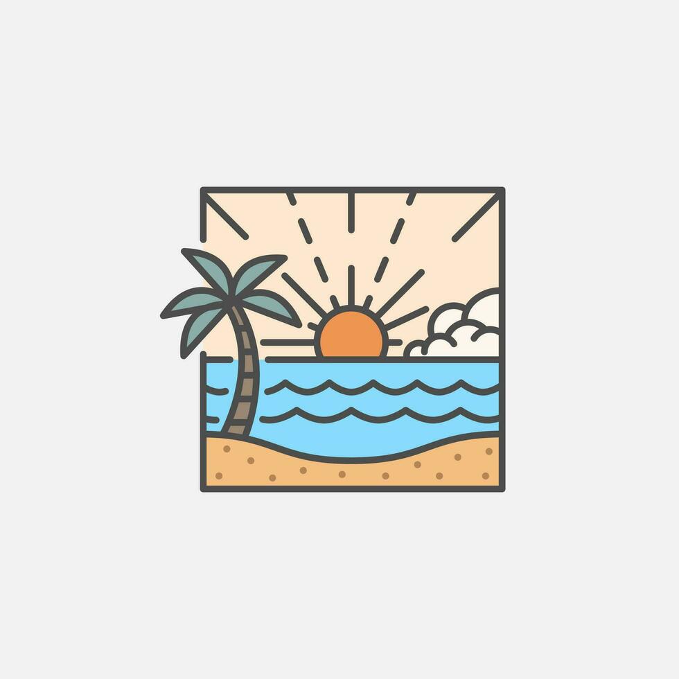 Beach illustration monoline or line art style, design can be for t shirts, sticker, printing needs vector