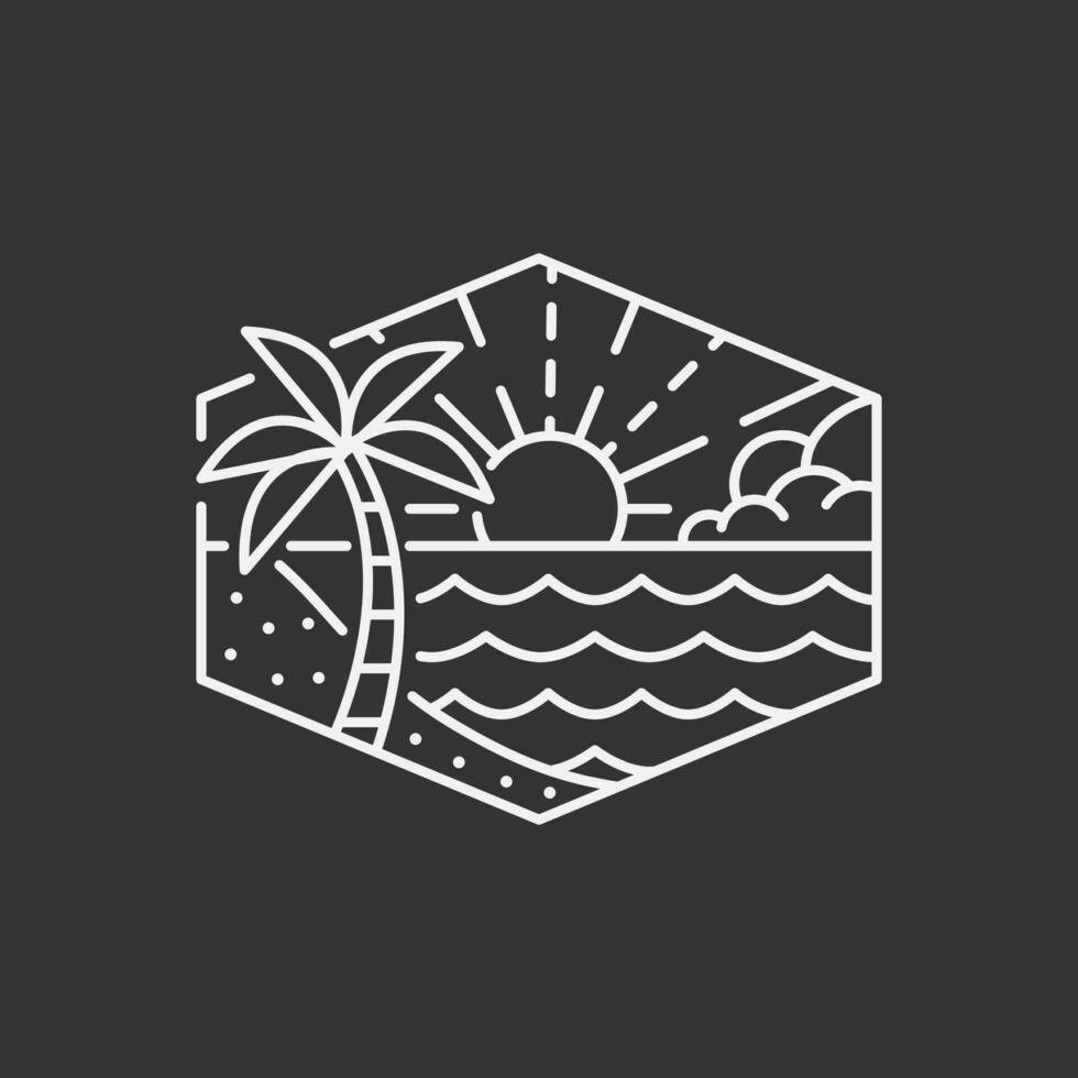 Beach illustration monoline or line art style, design can be for t shirts, sticker, printing needs vector