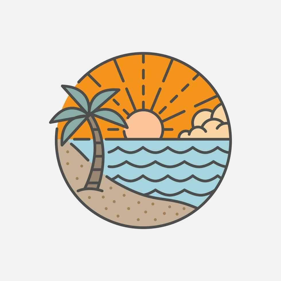 Beach illustration monoline or line art style, design can be for t shirts, sticker, printing needs vector