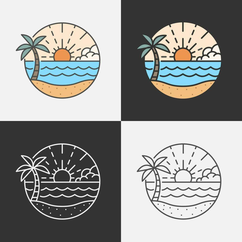 Beach illustration monoline or line art style, design can be for t shirts, sticker, printing needs vector