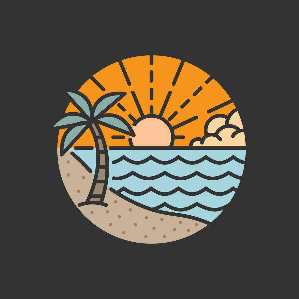 Beach illustration monoline or line art style, design can be for t shirts, sticker, printing needs vector