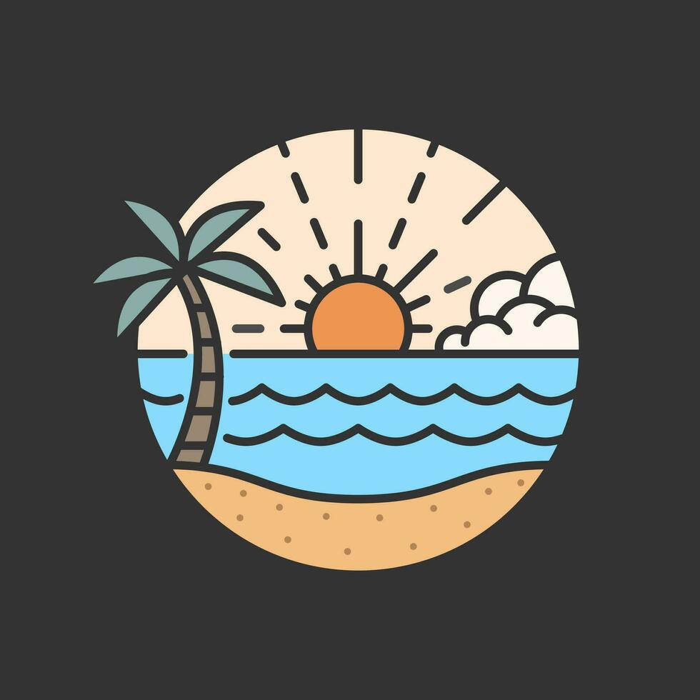 Beach illustration monoline or line art style, design can be for t shirts, sticker, printing needs vector