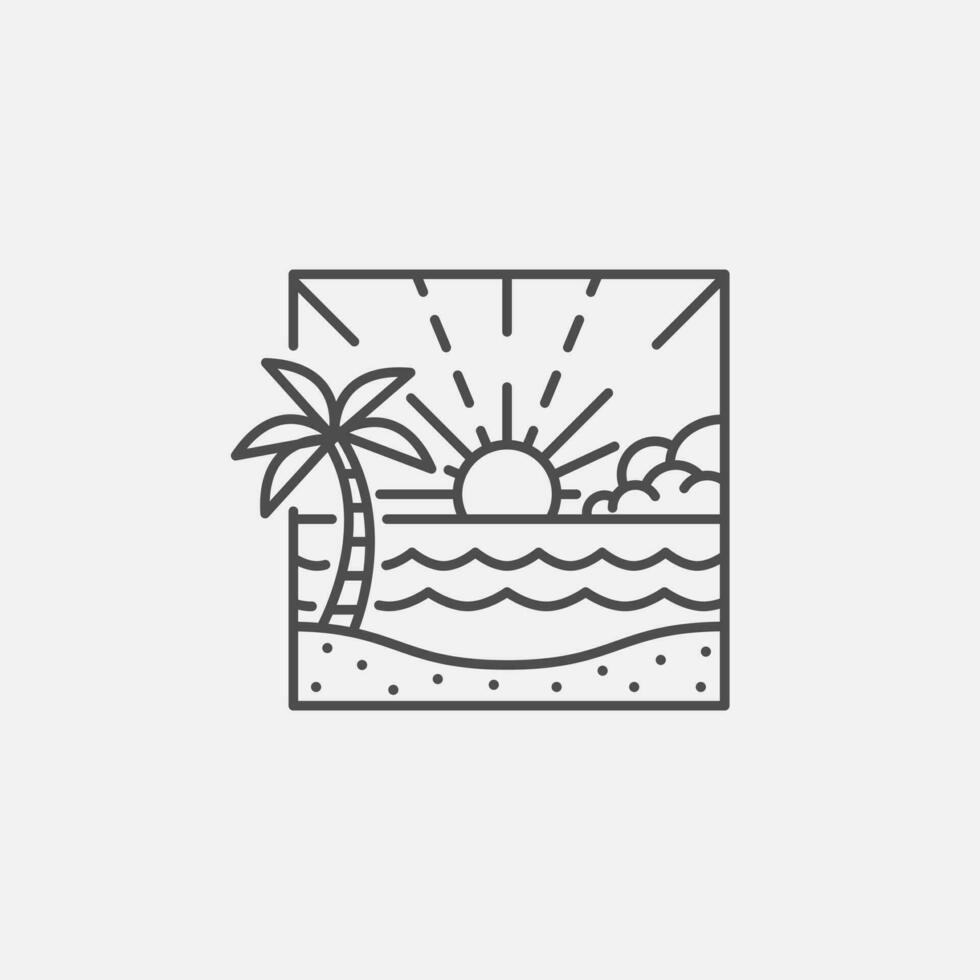 Beach illustration monoline or line art style, design can be for t shirts, sticker, printing needs vector