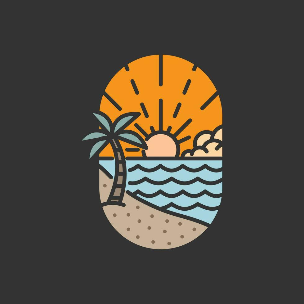 Beach illustration monoline or line art style, design can be for t shirts, sticker, printing needs vector