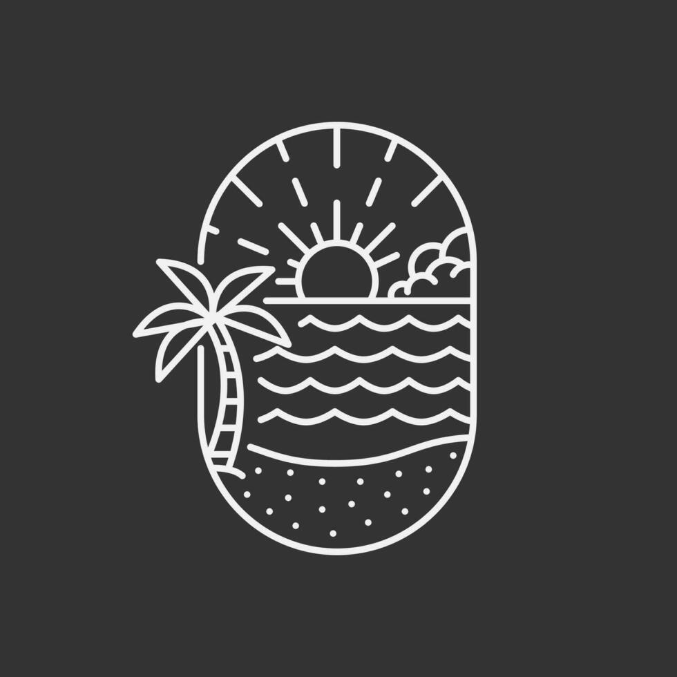 Beach illustration monoline or line art style, design can be for t shirts, sticker, printing needs vector
