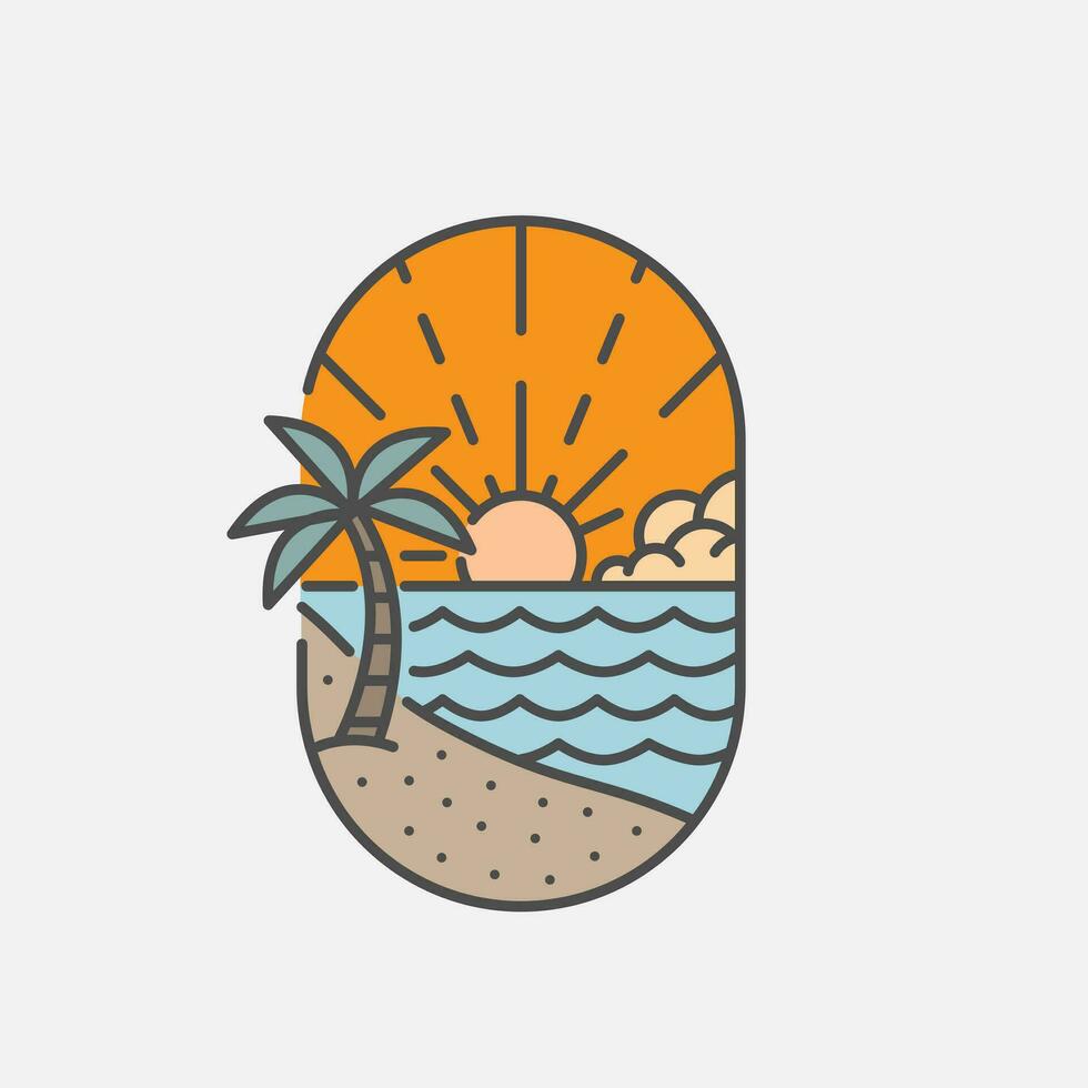 Beach illustration monoline or line art style, design can be for t shirts, sticker, printing needs vector