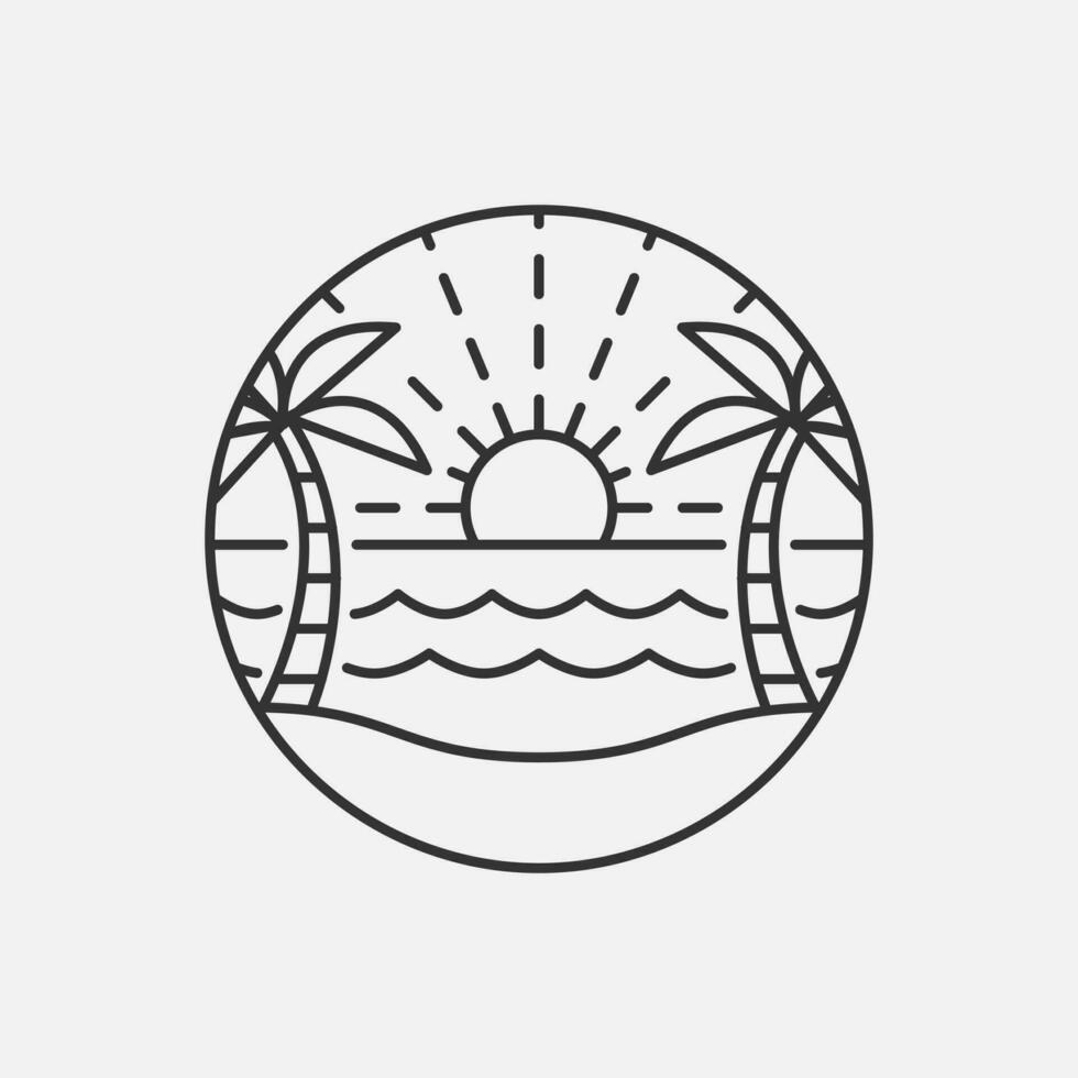 Beach illustration monoline or line art style, design can be for t shirts, sticker, printing needs vector