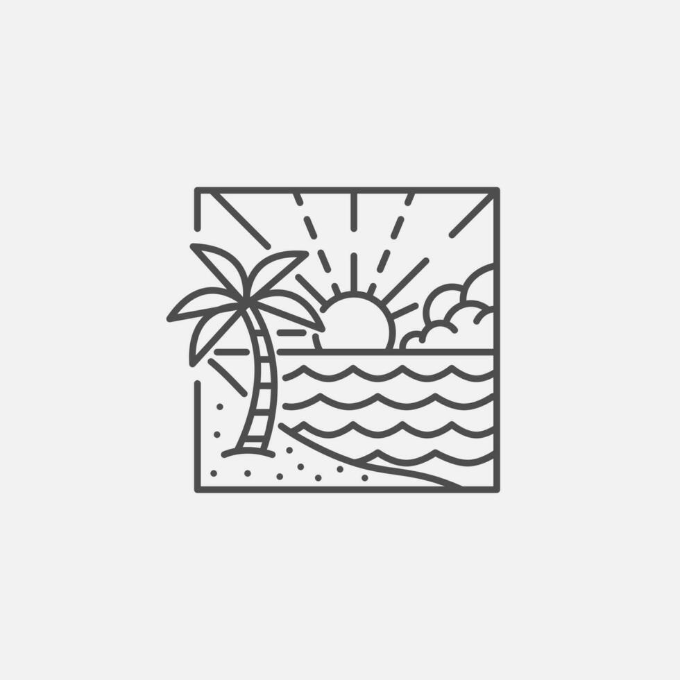 Beach illustration monoline or line art style, design can be for t shirts, sticker, printing needs vector