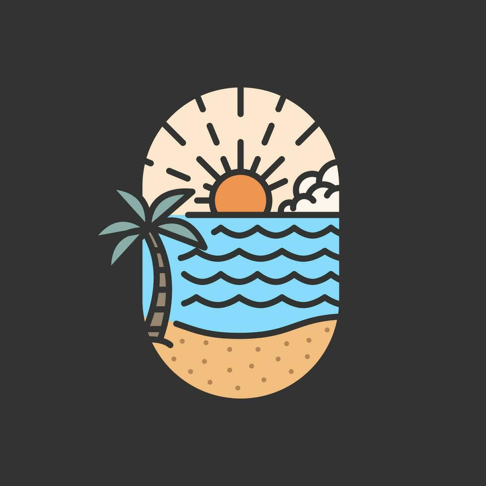 Beach illustration monoline or line art style, design can be for t shirts, sticker, printing needs vector