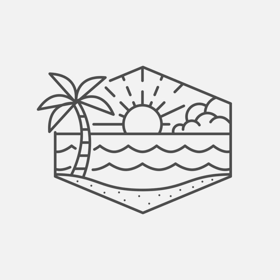Beach illustration monoline or line art style, design can be for t shirts, sticker, printing needs vector