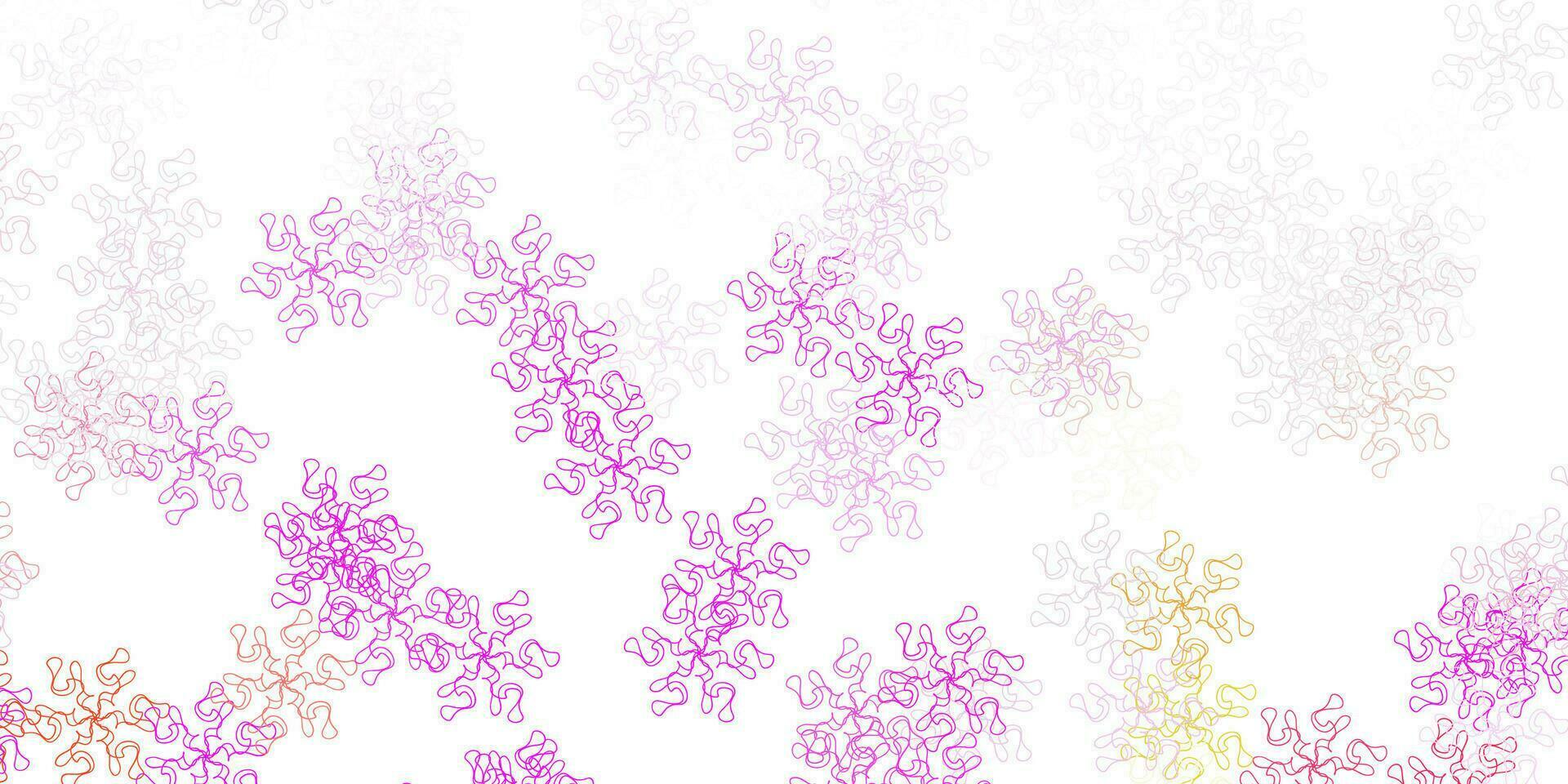 plantilla de doodle de vector rosa claro, verde con flores.