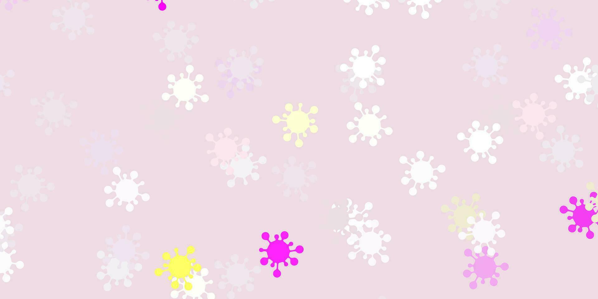 Light pink, yellow vector background with covid-19 symbols.