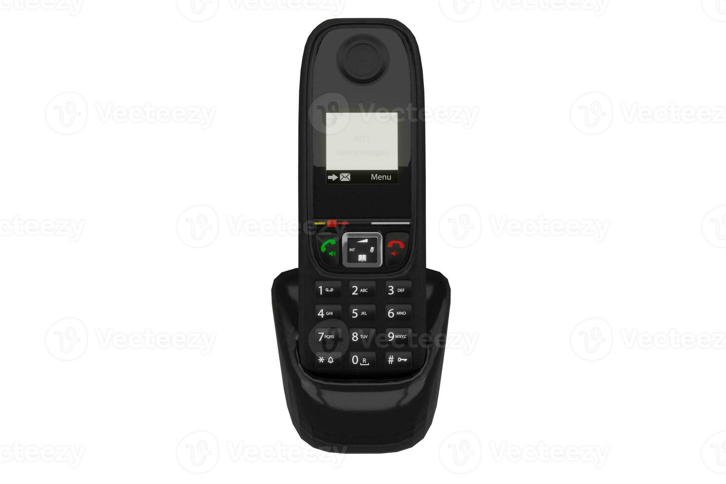 3d rendering black cordless phone isolated on white background photo