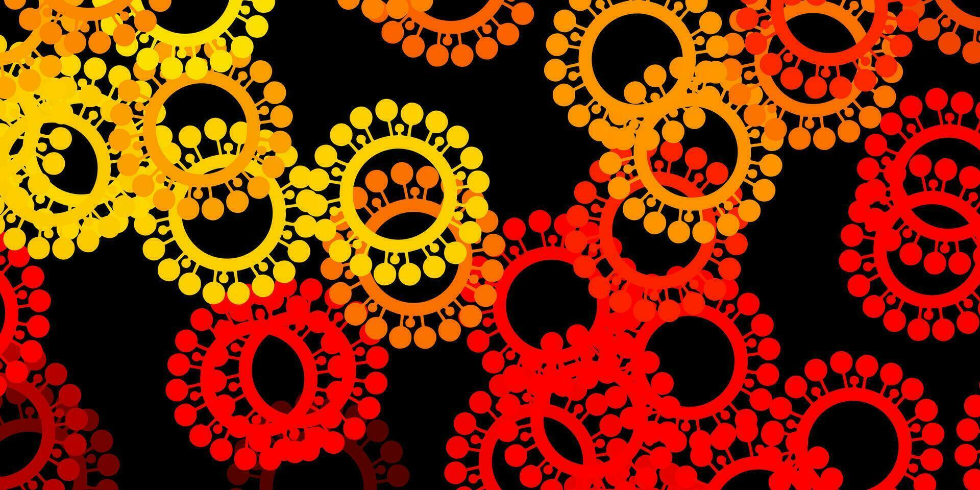 Dark red, yellow vector pattern with coronavirus elements.