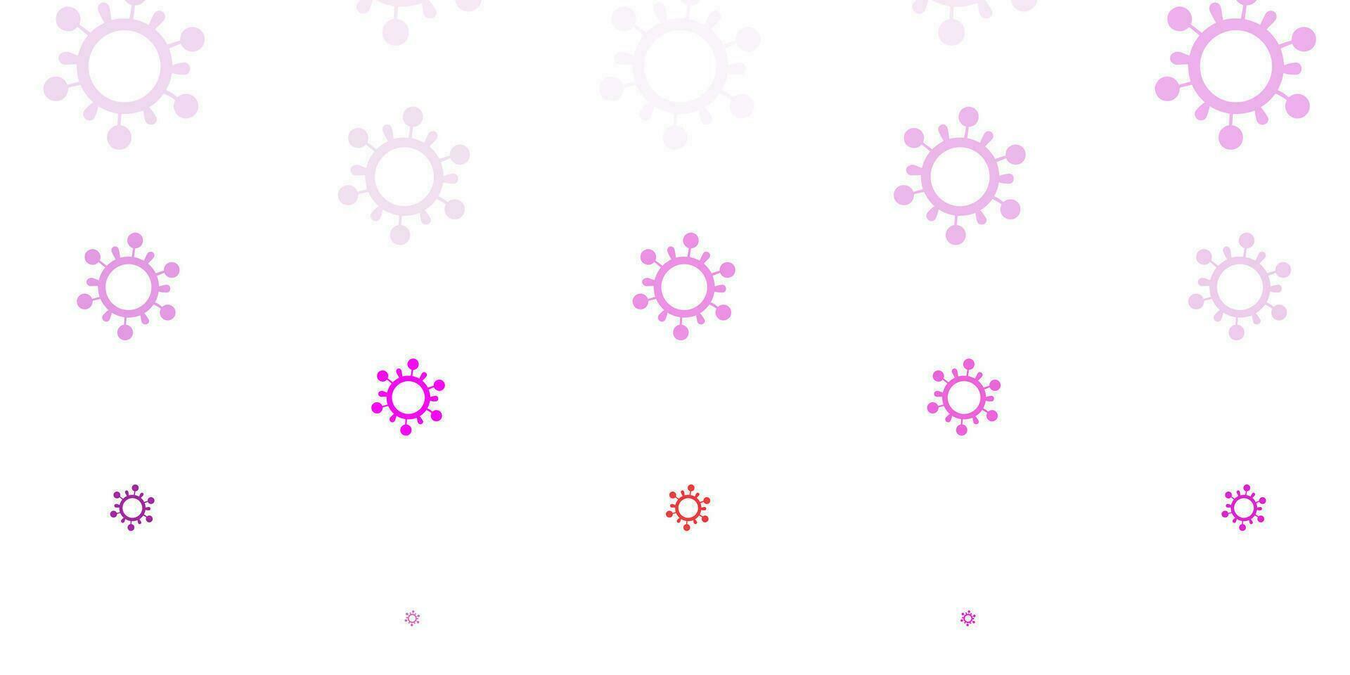 Fondo de vector violeta claro, rosa con símbolos covid-19.