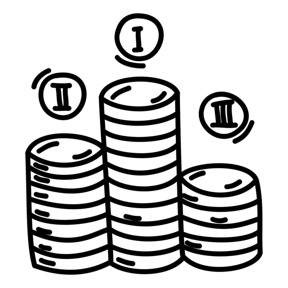 Doodle coins pyramid. Finance money illustration vector