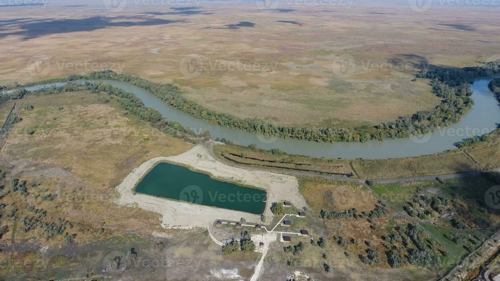 Landscape near the Sea of Azov, the river, an artificial lake and open spaces for hunting and fishing photo